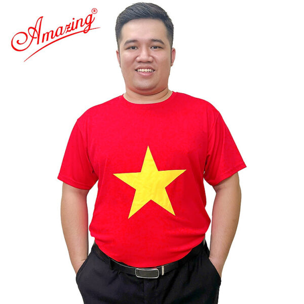 Áo cờ đỏ sao vàng, áo thun cổ tròn nền đỏ in sao vàng, unisex, size từ 10 đến 100kg, Amazing